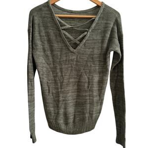 Crisscross V‎ Neck Knit Sweater Olive Green M Chic Layering Cozy Lightweight